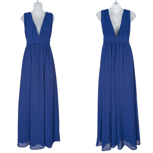 LULUS Navy Blue Heavenly Hues Maxi Dress V-Neck Sleeveless Leg Slit Womens Small - Picture 1 of 5